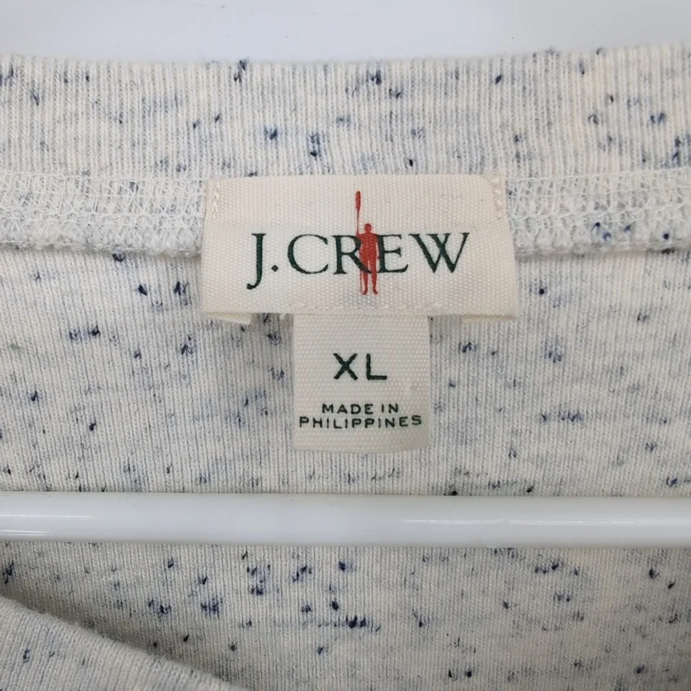 J Crew Henley Shirt Cream Blue Speckled Long Sleeve Mens XL